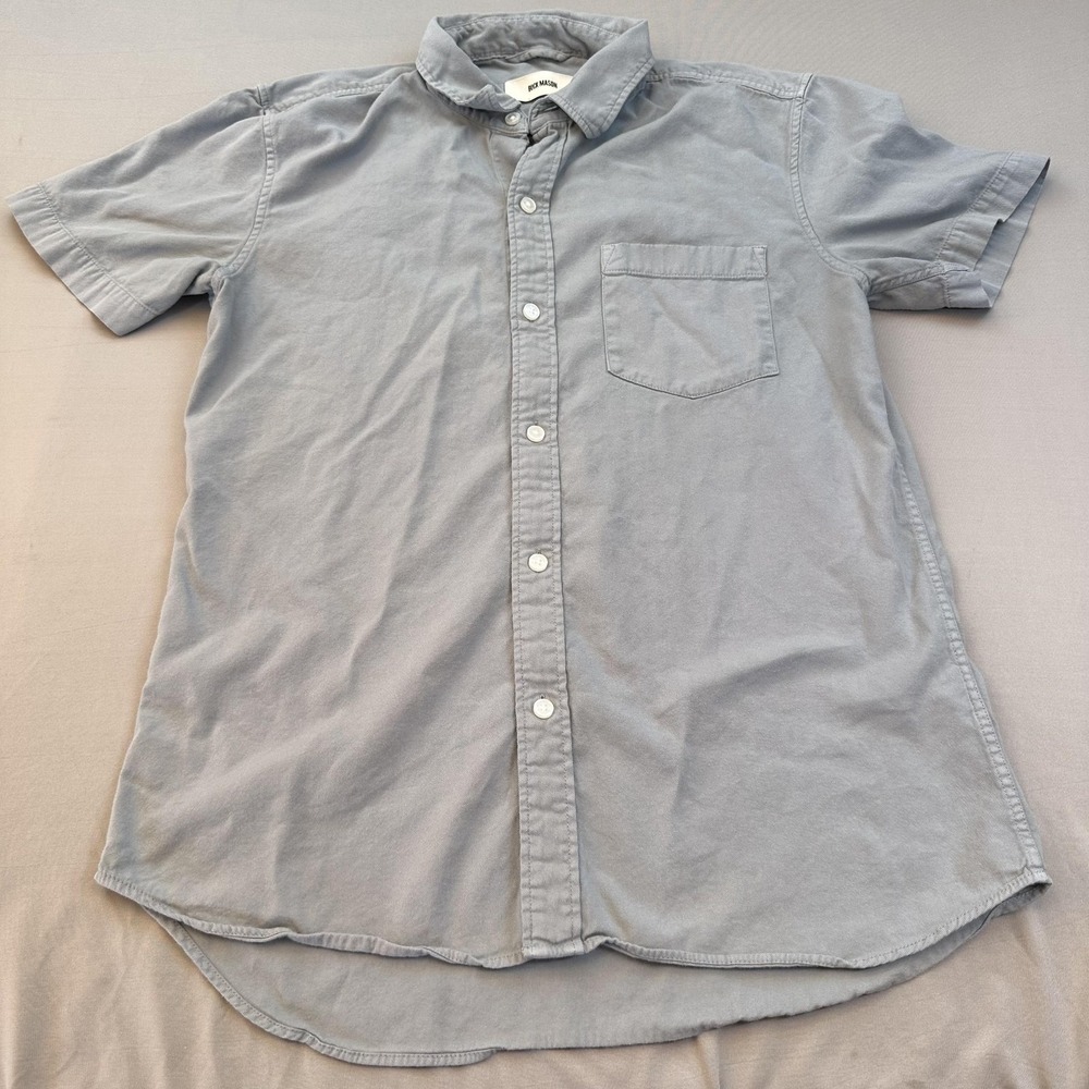 Buck Mason Shirt Mens XS Gray Curved Hem Chest Pocket Twill Cotton Rayon